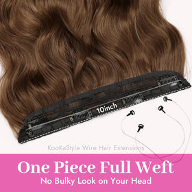 KooKaStyle Wavy Invisible Wire Hair Extensions 16 inch Rich Medium Brown in packaging