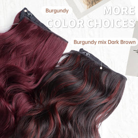 KooKaStyle Wavy Invisible Wire Hair Extensions Burgundy mix close-up of wire