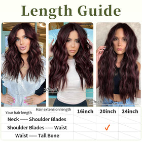 KooKaStyle Wavy Invisible Wire Hair Extensions Burgundy mix in natural light
