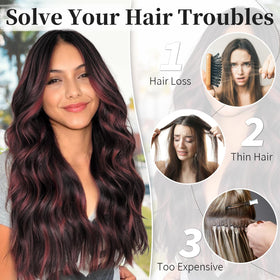 KooKaStyle Wavy Invisible Wire Hair Extensions Burgundy mix packaging