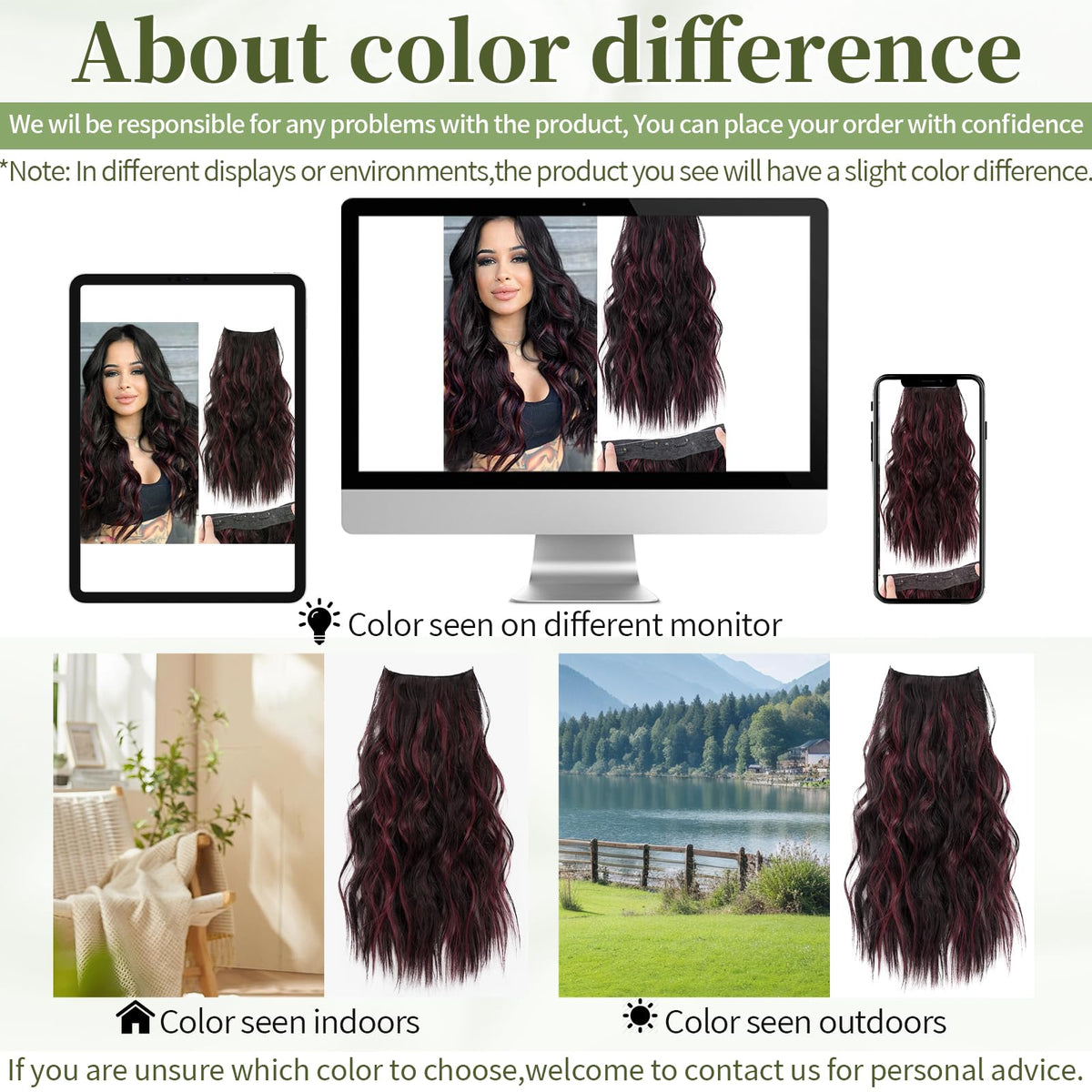 KooKaStyle Wavy Invisible Wire Hair Extensions Burgundy mix showing adjustable hooks