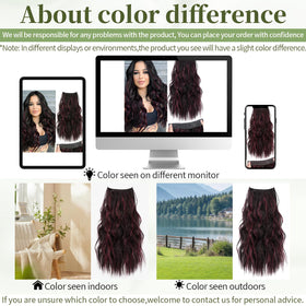 KooKaStyle Wavy Invisible Wire Hair Extensions Burgundy mix showing adjustable hooks