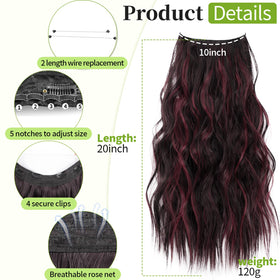 KooKaStyle Wavy Invisible Wire Hair Extensions Burgundy mix side view