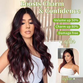 KooKaStyle Wavy Invisible Wire Hair Extensions Burgundy mix with clips