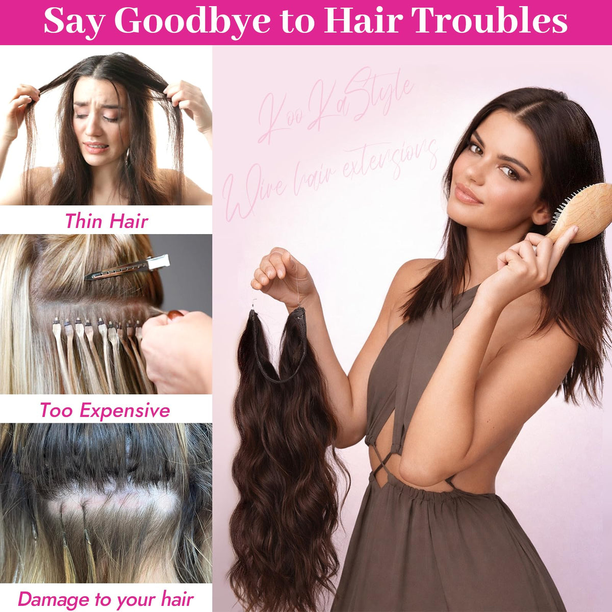 KooKaStyle Wavy Invisible Wire Hair Extensions in packaging