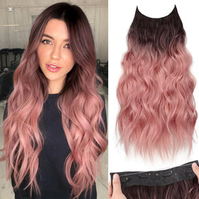 KooKaStyle Wavy Invisible Wire Hair Extensions Ombre Dusty Rose front view