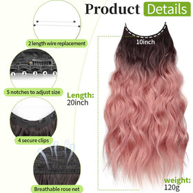 KooKaStyle Wavy Invisible Wire Hair Extensions Ombre Dusty Rose packaging