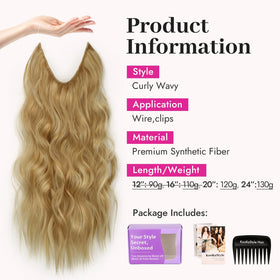 KooKaStyle Wavy Invisible Wire Hair Extensions Warm Honey Blonde packaging