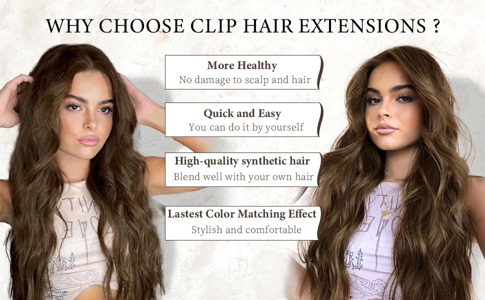 KooKaStyle Wavy Thick Clip in Hair Extensions 16" Chestnut Brown back view