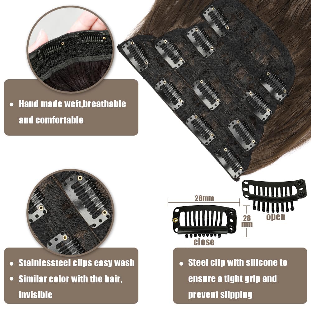 KooKaStyle Wavy Thick Clip in Hair Extensions 16" Chestnut Brown side view
