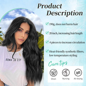KooKaStyle Wavy Thick Clip in Hair Extensions 16-inch black close-up of clips