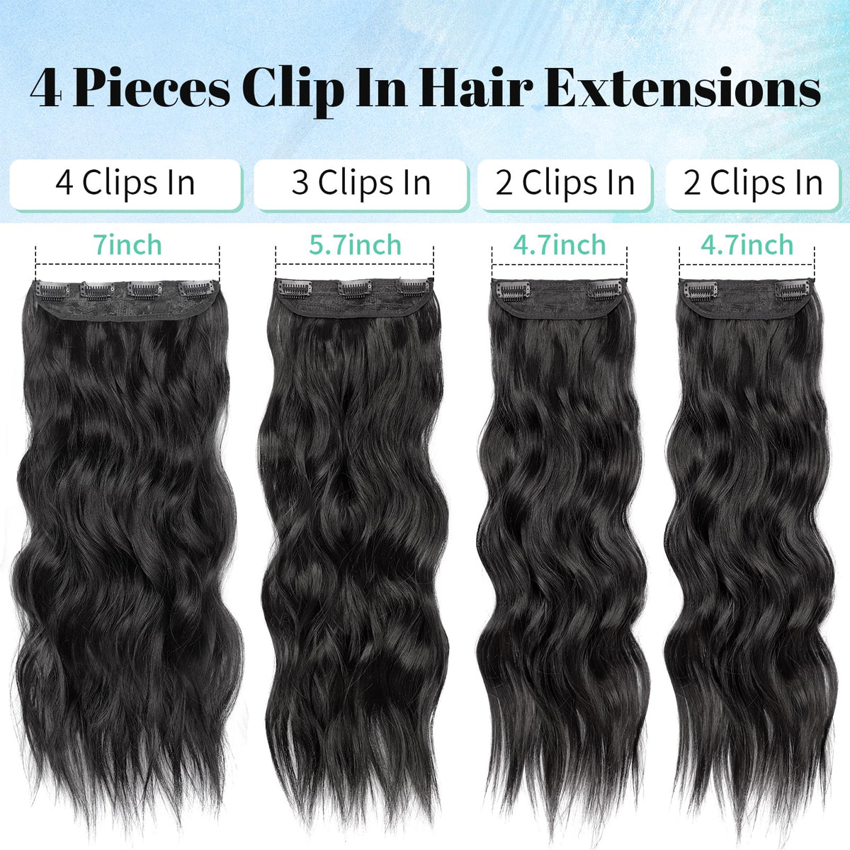 KooKaStyle Wavy Thick Clip in Hair Extensions 16-inch black lifestyle scene