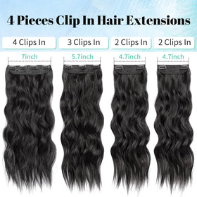 KooKaStyle Wavy Thick Clip in Hair Extensions 16-inch black lifestyle scene