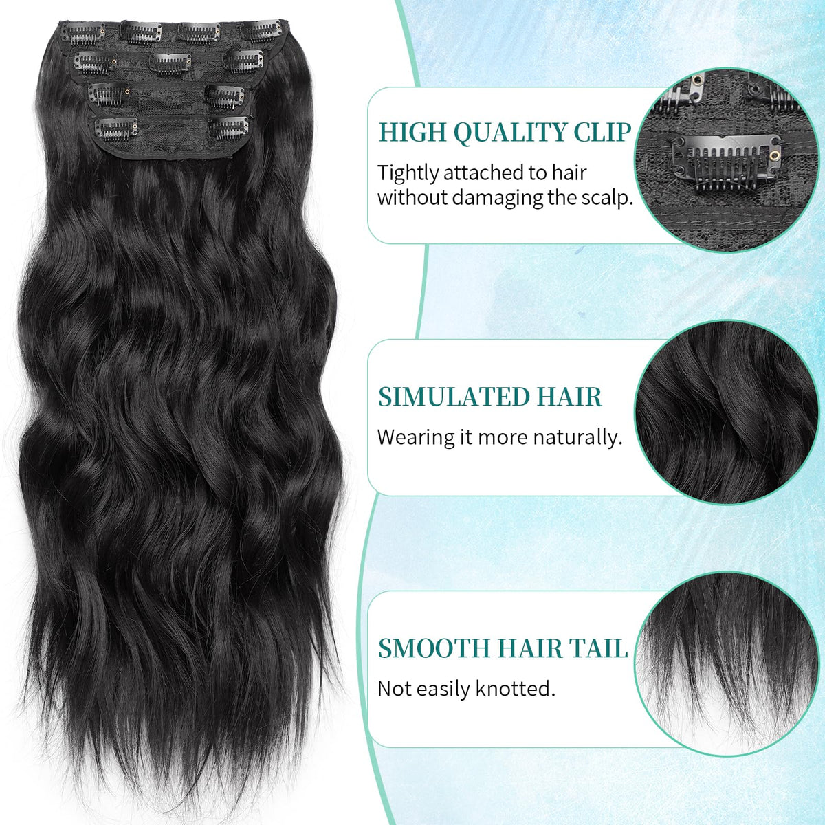 KooKaStyle Wavy Thick Clip in Hair Extensions 16-inch black packaging