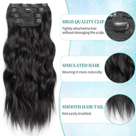 KooKaStyle Wavy Thick Clip in Hair Extensions 16-inch black packaging