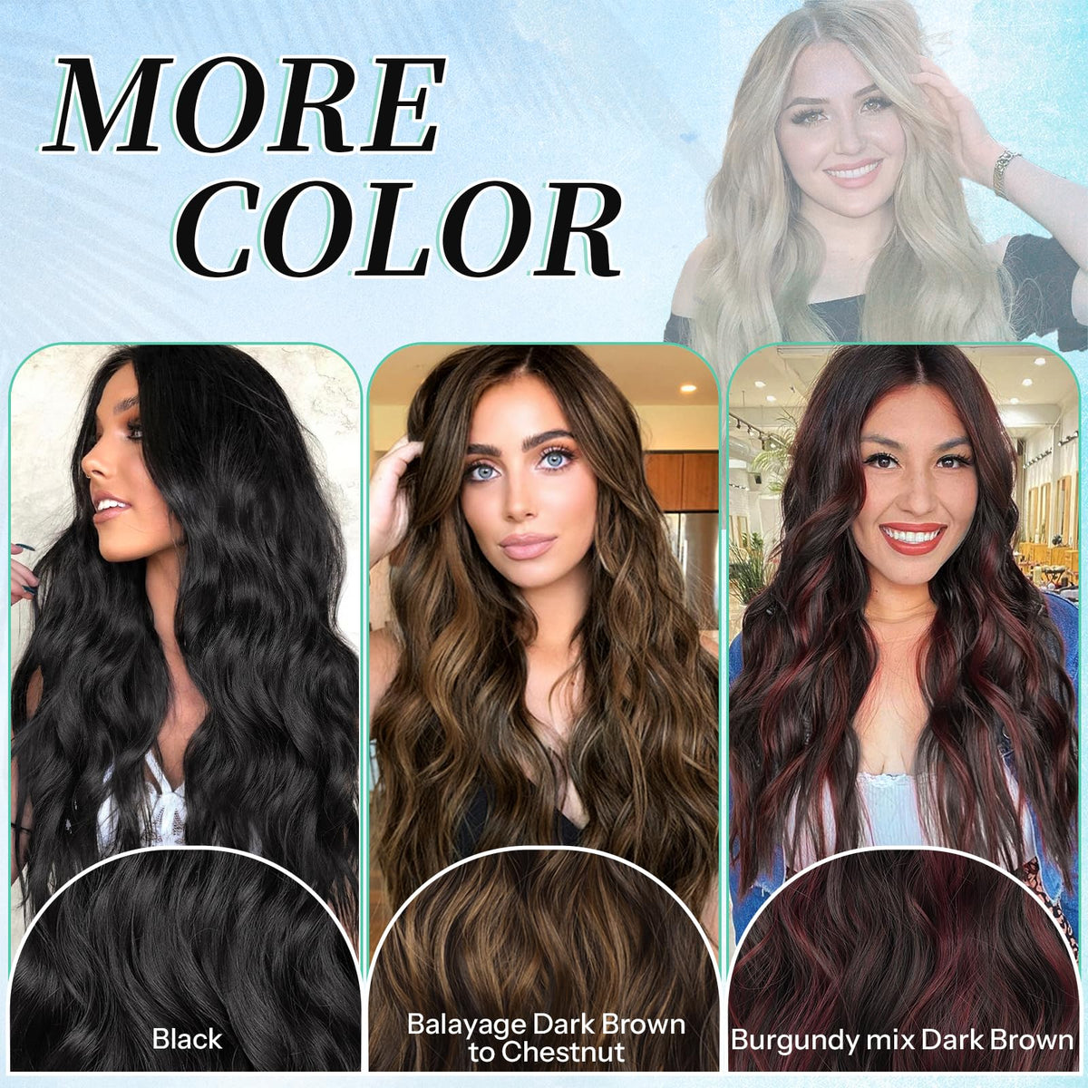 KooKaStyle Wavy Thick Clip in Hair Extensions 16-inch black side view