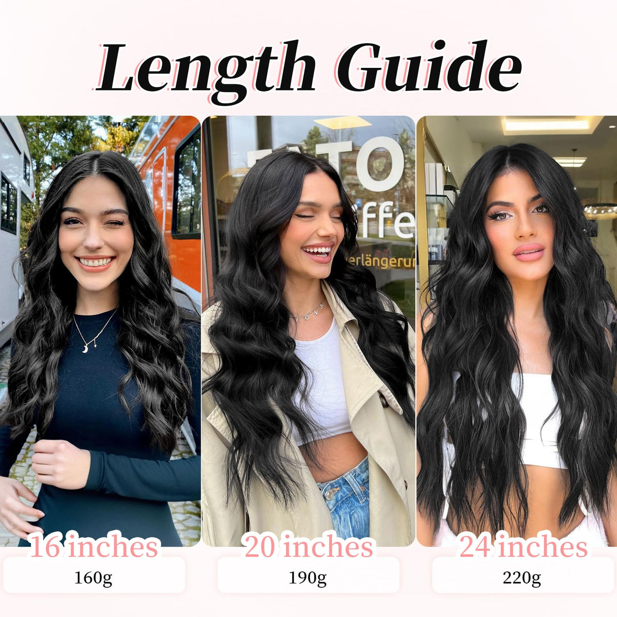 KooKaStyle Wavy Thick Clip in Hair Extensions 16-inch black styling options