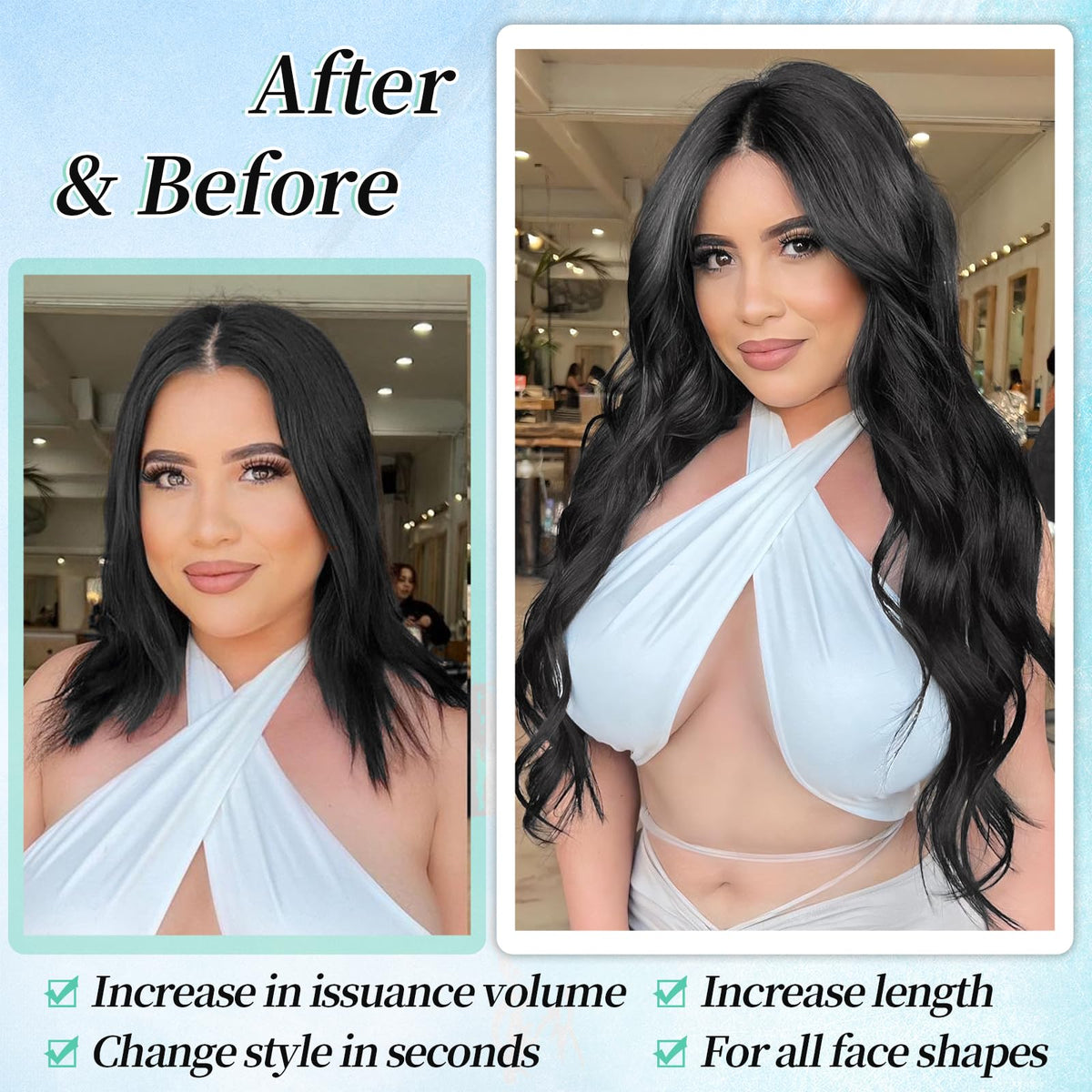 KooKaStyle Wavy Thick Clip in Hair Extensions 16-inch black weft detail