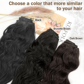 KooKaStyle Wavy Thick Clip in Hair Extensions 16-inch dark brown close-up of clips