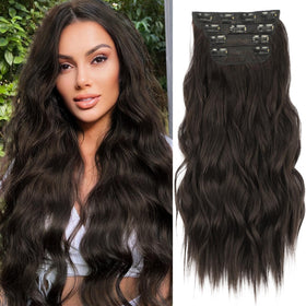 KooKaStyle Wavy Thick Clip in Hair Extensions 16-inch dark brown front view