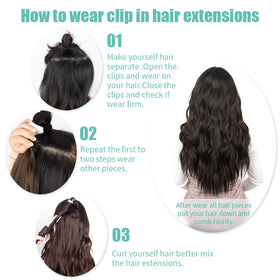 KooKaStyle Wavy Thick Clip in Hair Extensions 16-inch dark brown side view