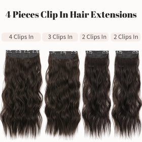 KooKaStyle Wavy Thick Clip in Hair Extensions 16-inch dark brown styled in hair