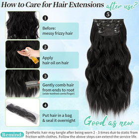 KooKaStyle Wavy Thick Clip in Hair Extensions 16" Natural Black close-up of clips
