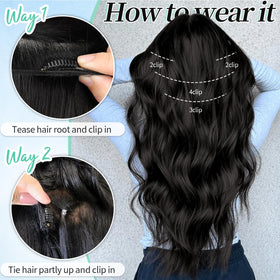 KooKaStyle Wavy Thick Clip in Hair Extensions 16" Natural Black packaging