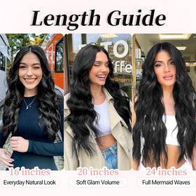 KooKaStyle Wavy Thick Clip in Hair Extensions 20" Dark Brown back view