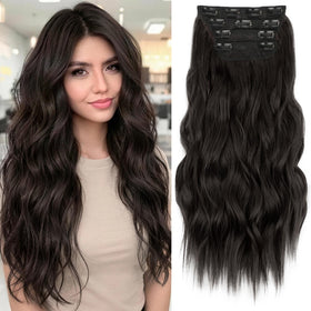 KooKaStyle Wavy Thick Clip in Hair Extensions 20" Dark Brown front view