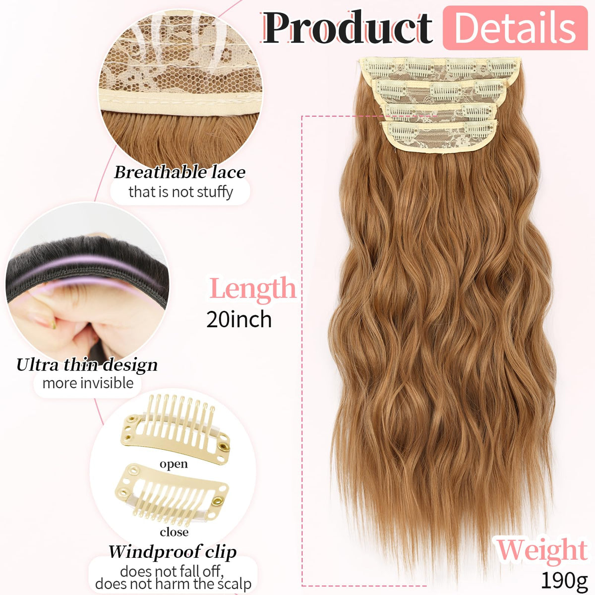 KooKaStyle Wavy Thick Clip in Hair Extensions 20 inch Auburn Brown packaging