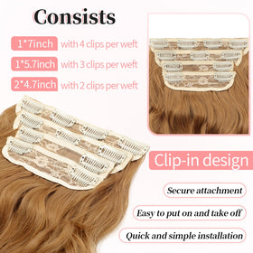 KooKaStyle Wavy Thick Clip in Hair Extensions 20 inch Auburn Brown styled in hair