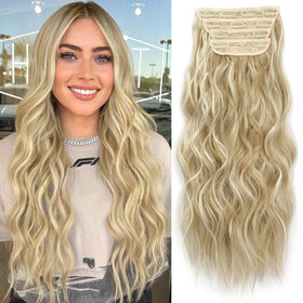 KooKaStyle Wavy Thick Clip in Hair Extensions 20-inch Beach Blonde front view