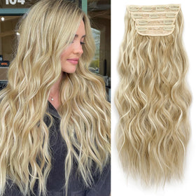 KooKaStyle Wavy Thick Clip in Hair Extensions 20 inch Beach Blonde front view