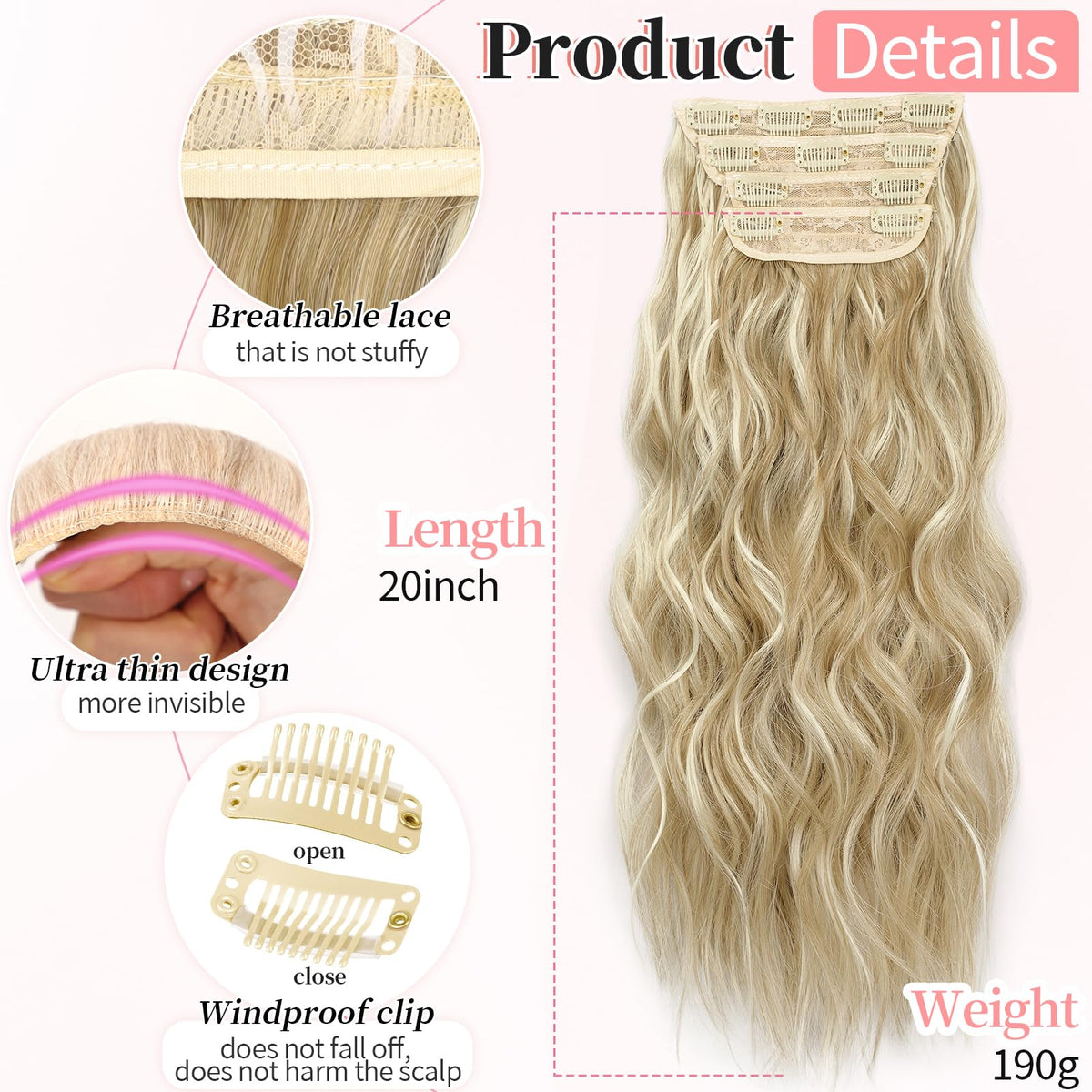 KooKaStyle Wavy Thick Clip in Hair Extensions 20-inch Beach Blonde packaging