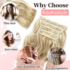 KooKaStyle Wavy Thick Clip in Hair Extensions 20-inch Beach Blonde side view