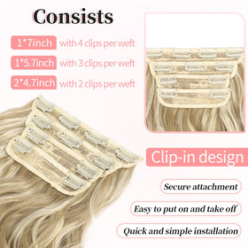 KooKaStyle Wavy Thick Clip in Hair Extensions 20-inch Beach Blonde styled in hair