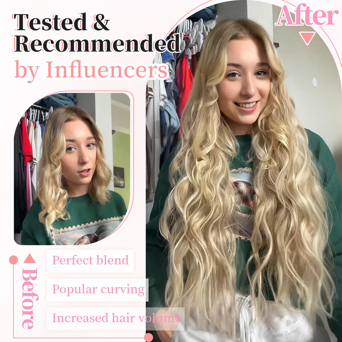 KooKaStyle Wavy Thick Clip in Hair Extensions 20-inch Beach Blonde texture detail