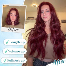 KooKaStyle Wavy Thick Clip in Hair Extensions 20 inch Burgundy clips detail