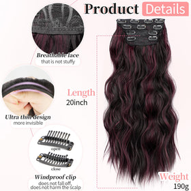 KooKaStyle Wavy Thick Clip in Hair Extensions 20-inch Burgundy Mix side view