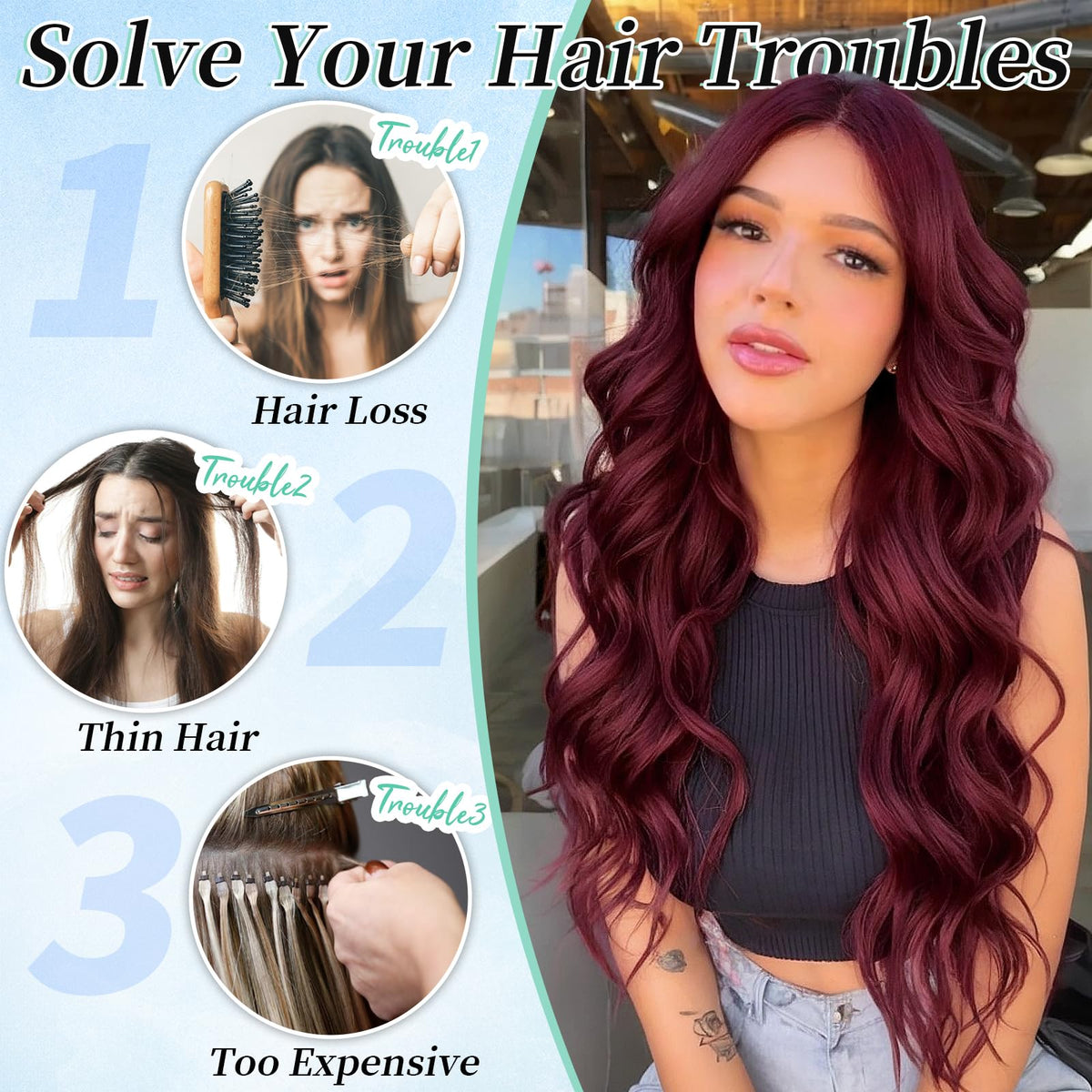 KooKaStyle Wavy Thick Clip in Hair Extensions 20 inch Burgundy packaging