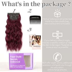 KooKaStyle Wavy Thick Clip in Hair Extensions 20 inch Burgundy texture