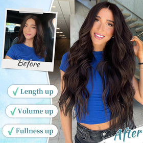 KooKaStyle Wavy Thick Clip in Hair Extensions 20 inch close-up of clips
