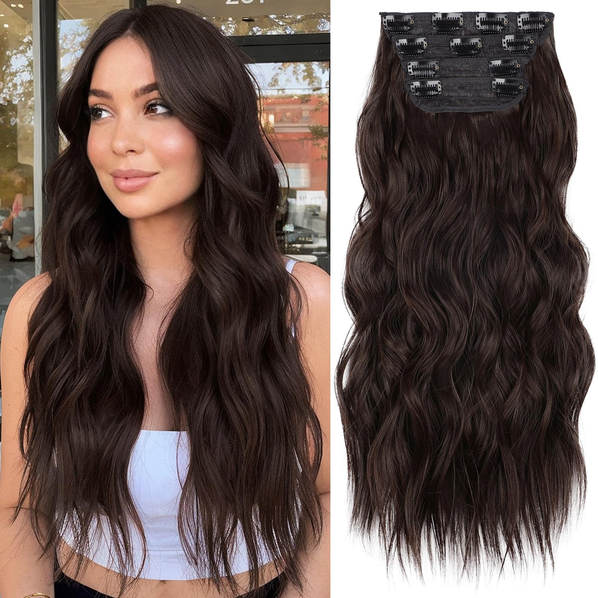 KooKaStyle Wavy Thick Clip in Hair Extensions 20 inch front view
