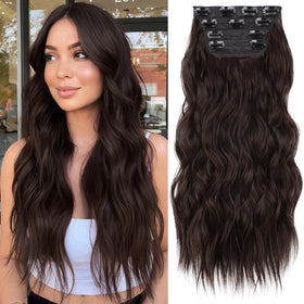 KooKaStyle Wavy Thick Clip in Hair Extensions 20 inch front view