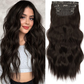 KooKaStyle Wavy Thick Clip in Hair Extensions 20-inch Medium Brown front view