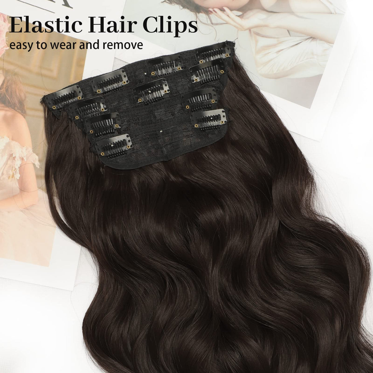 KooKaStyle Wavy Thick Clip in Hair Extensions 20-inch Medium Brown packaging