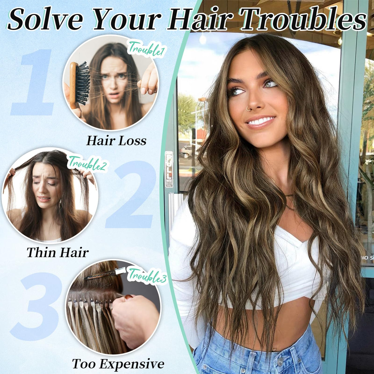 KooKaStyle Wavy Thick Clip in Hair Extensions 20-inch side view