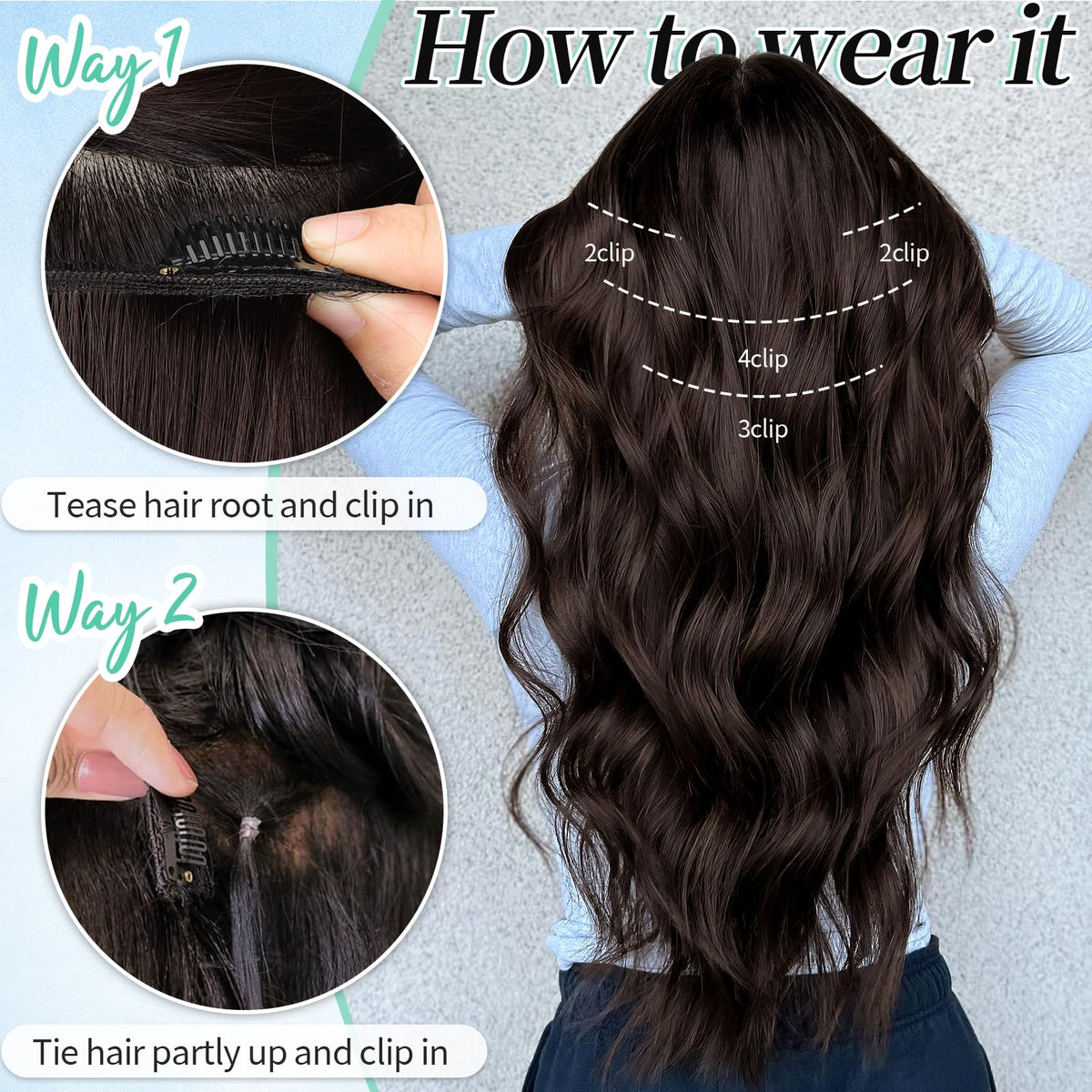 KooKaStyle Wavy Thick Clip in Hair Extensions 20 inch side view