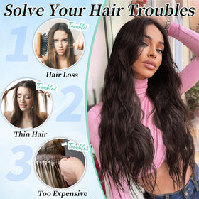 KooKaStyle Wavy Thick Clip in Hair Extensions 20 inch styled in hair